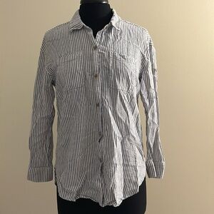 CALIA Oversized Linen Blend Long Sleeve Button Down Cover Up EUC